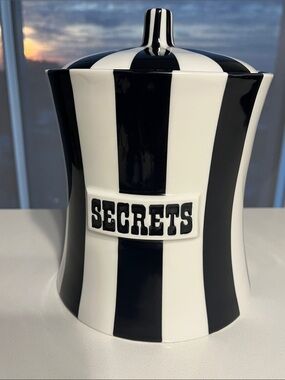 Jonathan Adler Vice Collection "Secrets" Canister Storage Jar Black White